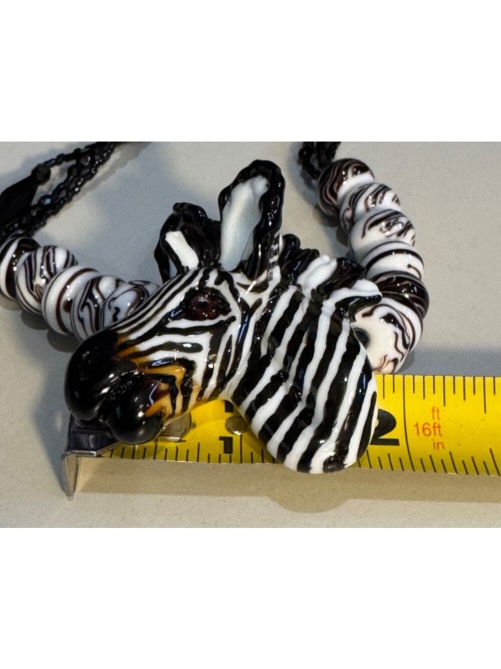Handcrafted Glass Zebra Necklace Black & White Beads Signed 2002 Adjustable - Picture 10 of 10